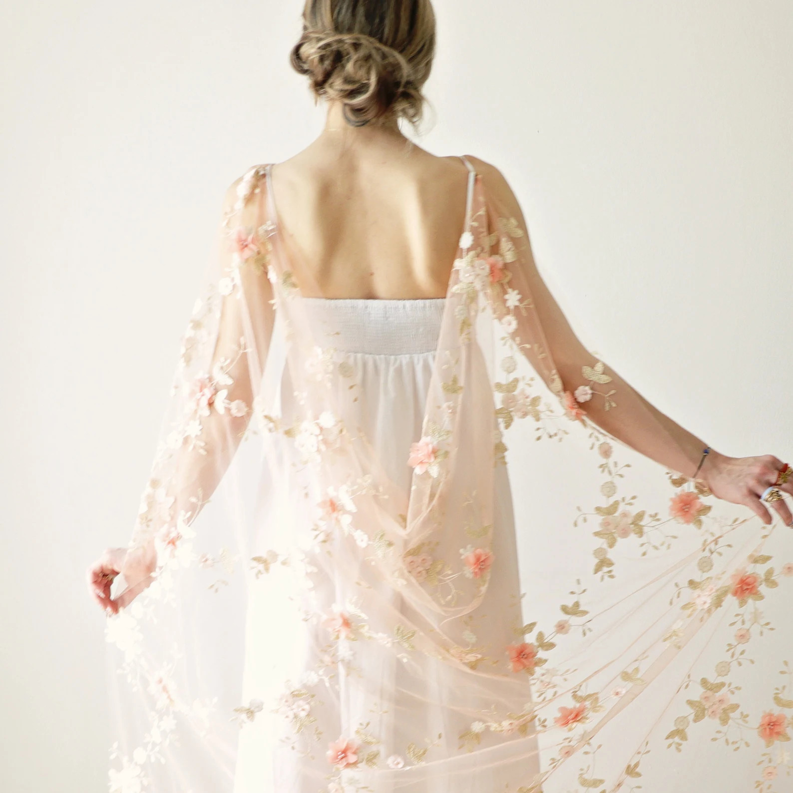 Blushing Blossoms Bridal Cape, Clip-on Drape Cape, Ceremony Covering - Etsy | Etsy (US)