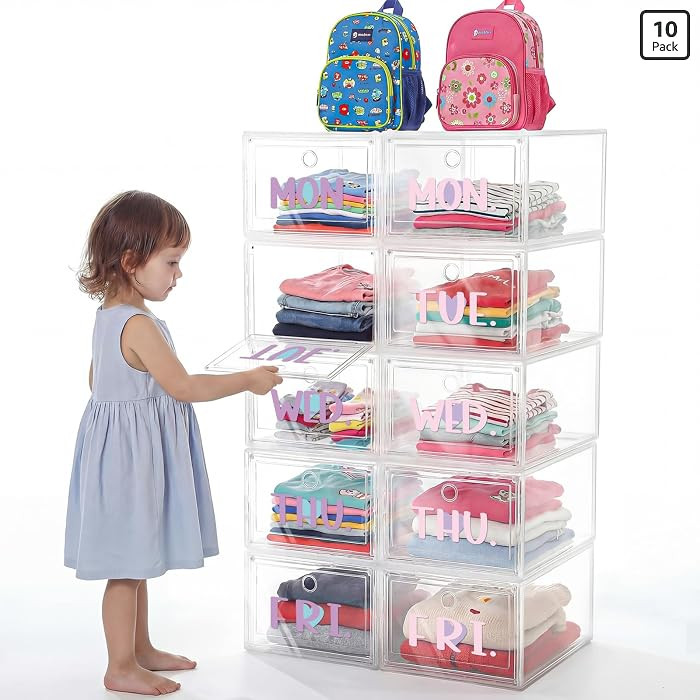 10 Shelf Weekly Clothes Organizer for Kids, Clear Drawer Bins | Amazon (US)