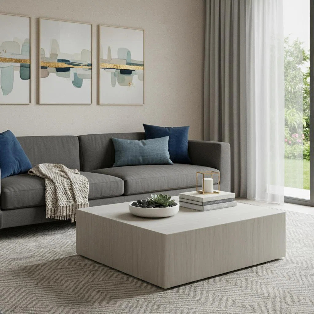 35" Beige Stone Square Block Coffee Table | Wayfair North America