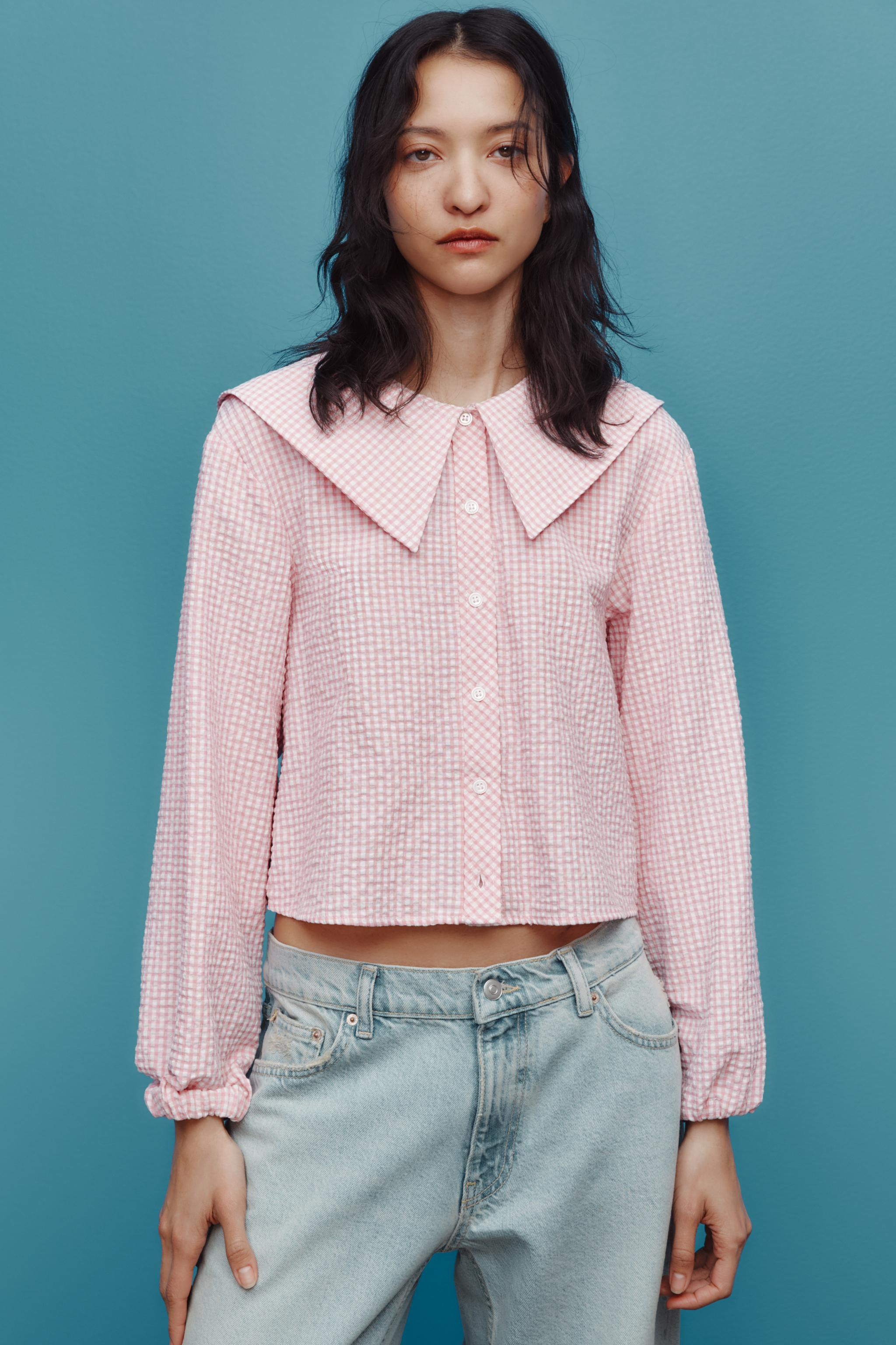 BIB COLLAR GINGHAM SHIRT | Zara US