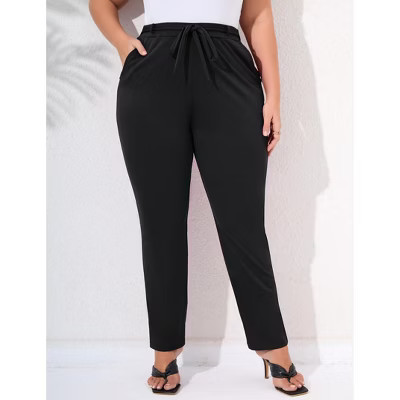 Womens Plus Size Stretchy Work Pants Elastic Waist Business Casual Pants with Pockets Tapered Dress Pants Black 1XL | Target