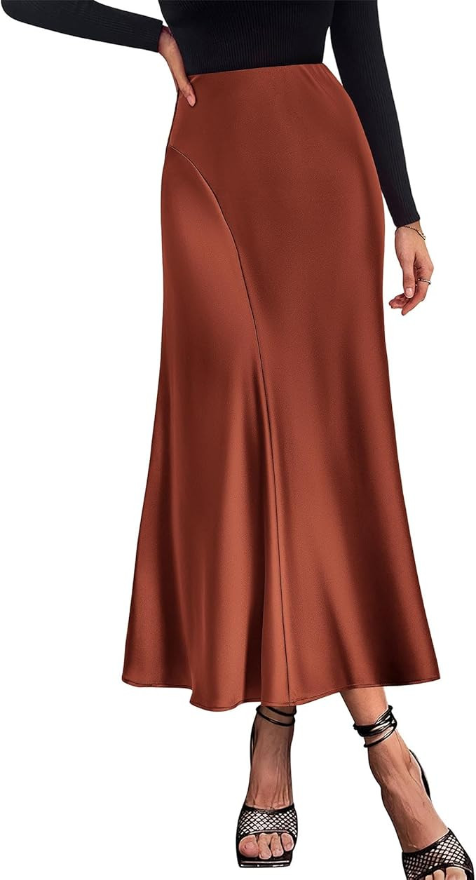 KIRUNDO Satin Silk Maxi A-Line Skirt | Amazon (US)