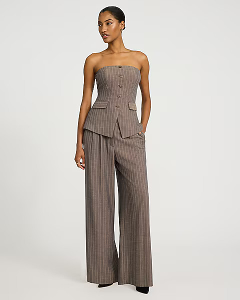 Pinstripe Strapless Button Down Vest Top | Express