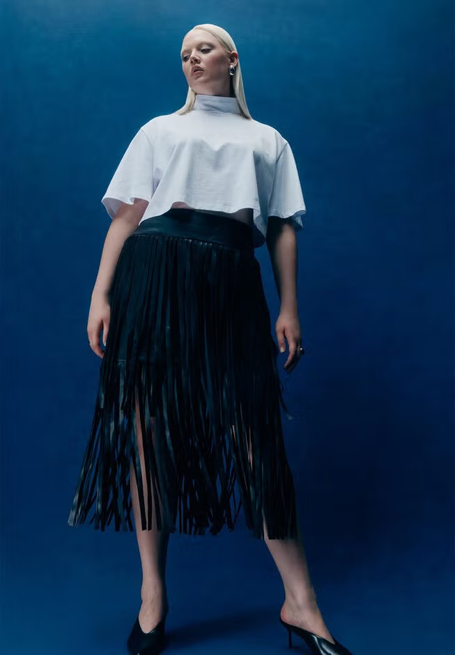 Faux Leather Fringe Skirt | Eloquii