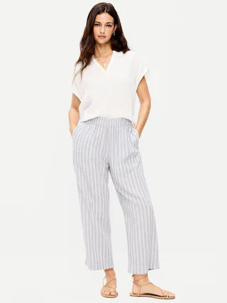 High-Waisted Linen-Blend Straight Ankle Pants | Old Navy (US)