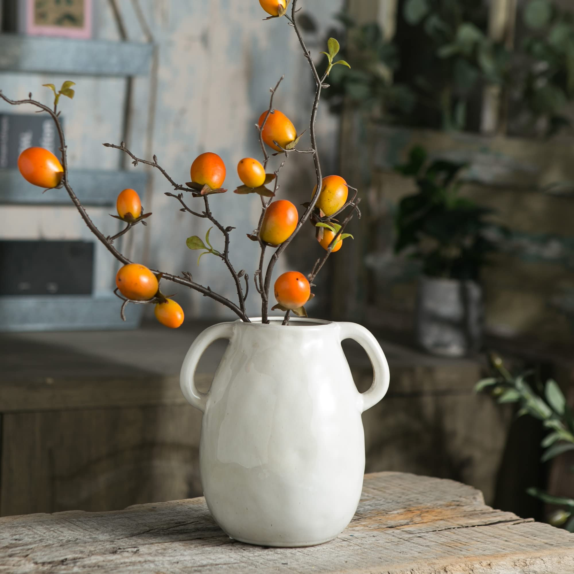 White Ceramic Vase with 2 Handles, Modern Farmhouse Decor, Rustic Terracotta Pottery, Decorative ... | Amazon (US)