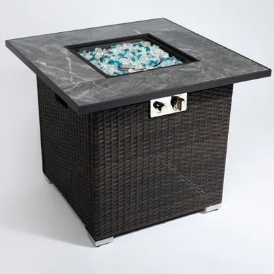 30inch Propane Gas Fire Pit Table With Lid And Glass Rocks, 40000btu Heat Output, Dark Brown , Ceramic Tile Top, Approved Burner, Rain Cover Lid, Heat | Wayfair North America