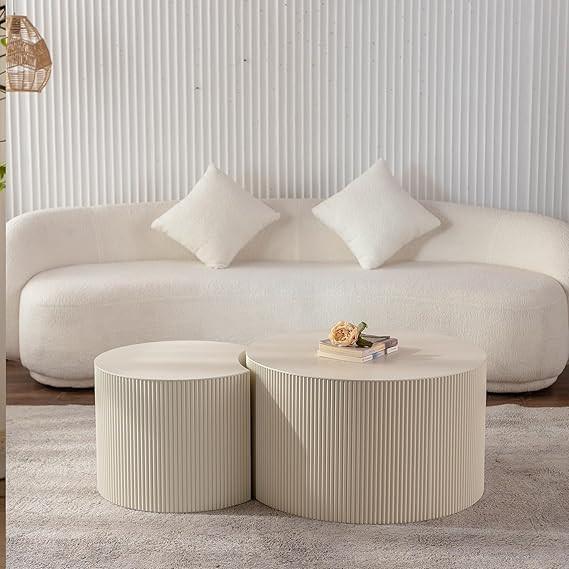 33.68'' Round Modern Coffee Table Set of 2 for Living Room, Wood Circle Drum Coffee Table, No Ass... | Amazon (US)