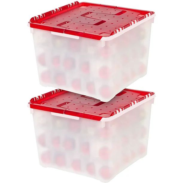 IRIS USA, Red Plastic Holiday Ornament Storage Box Container, 2 Pack, Pearl/Red - Walmart.com | Walmart (US)