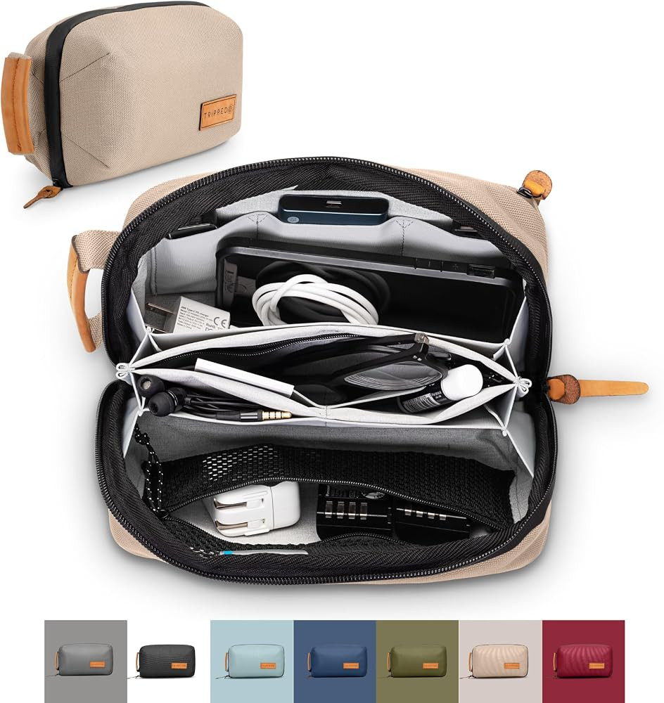 Tech Bag Organizer - Small Electronics Organizer Pouch for Travel - Premium Travel Case with Leat... | Amazon (US)