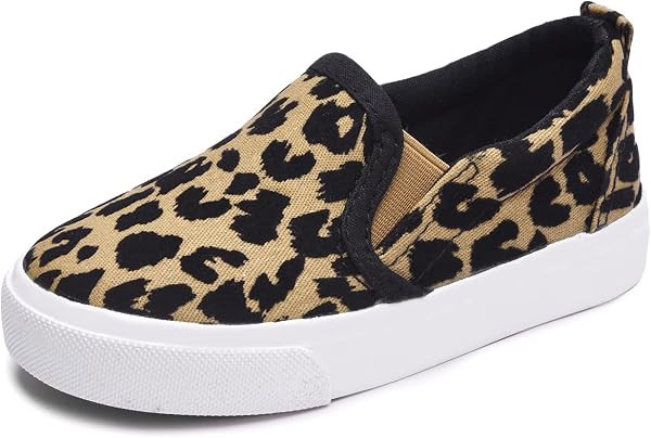 Skeblo Boy's Girl's Leopard Print Canvas Sneakers Casual Slip On Loafers Kids Flat Shoes | Amazon (US)
