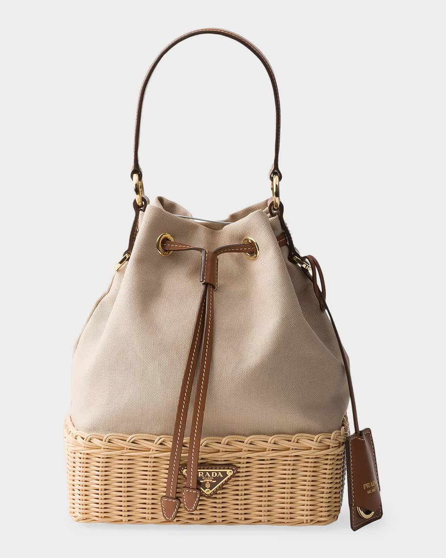 Prada Wicker and Canvas Bucket Backpack | Neiman Marcus
