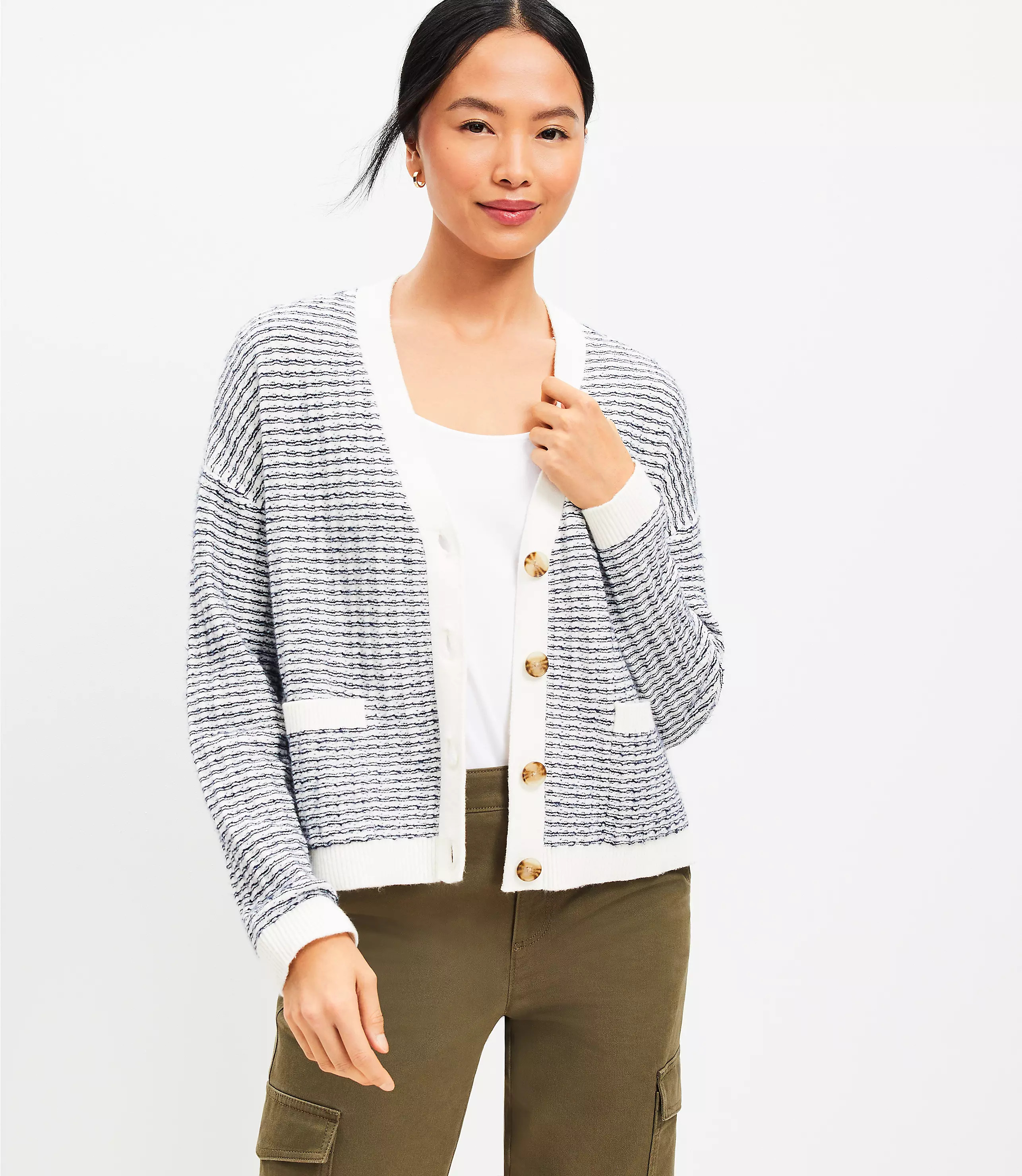Striped Modern V-Neck Pocket Cardigan | LOFT