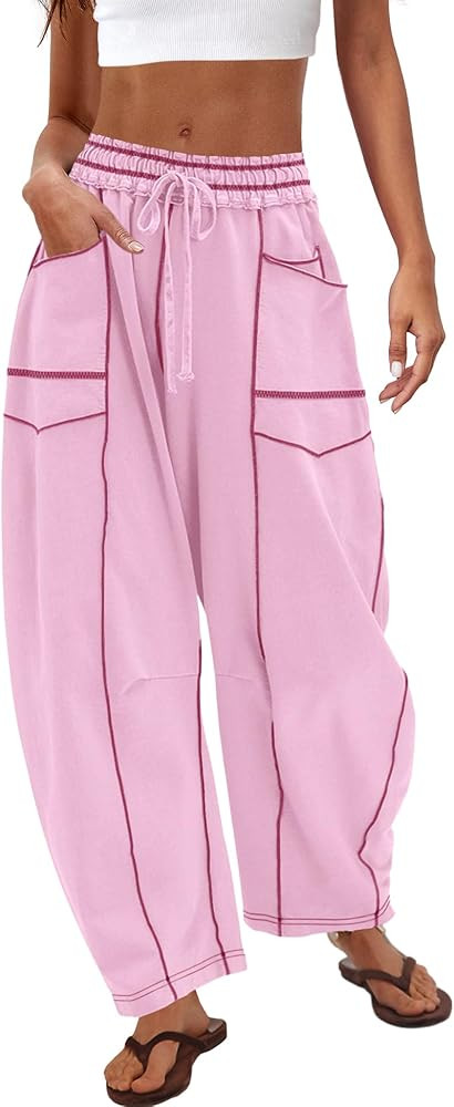 Nirovien Womens Barrel Sweatpants High Waisted Wide Leg Sweatpants Drawstring Lounge Baggy Pants ... | Amazon (US)
