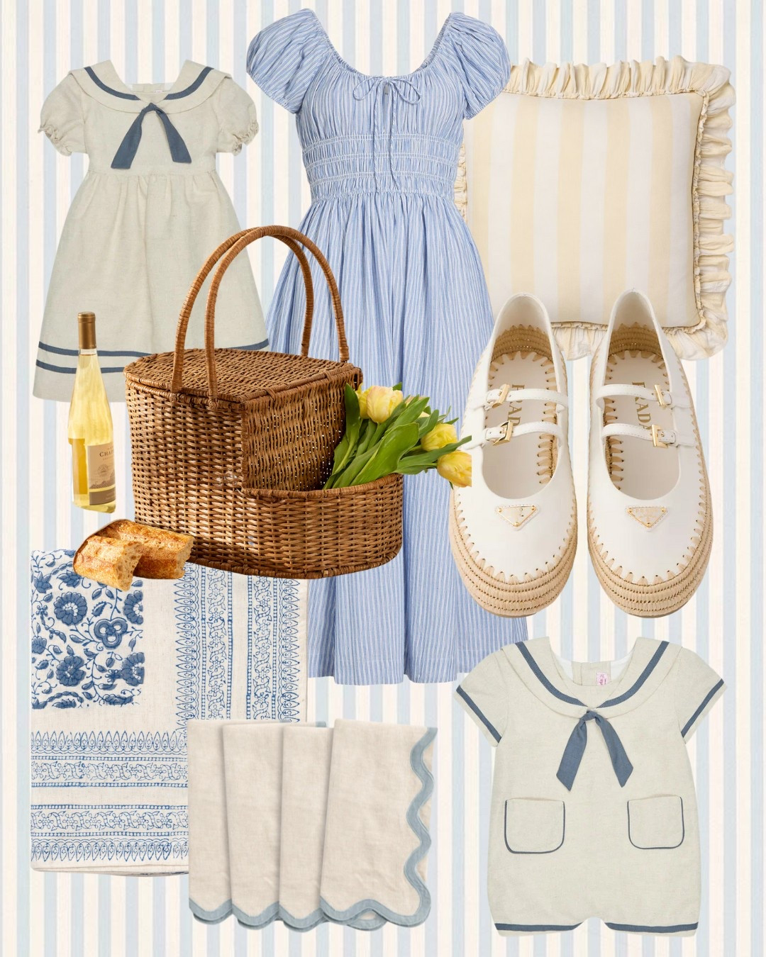 Feminine spring fashion, with hints of nautical, perfect for a beach vacation, a spring picnic, and cute coordinating outfits for the kids.

#LTKSeasonal #LTKKids #LTKHome