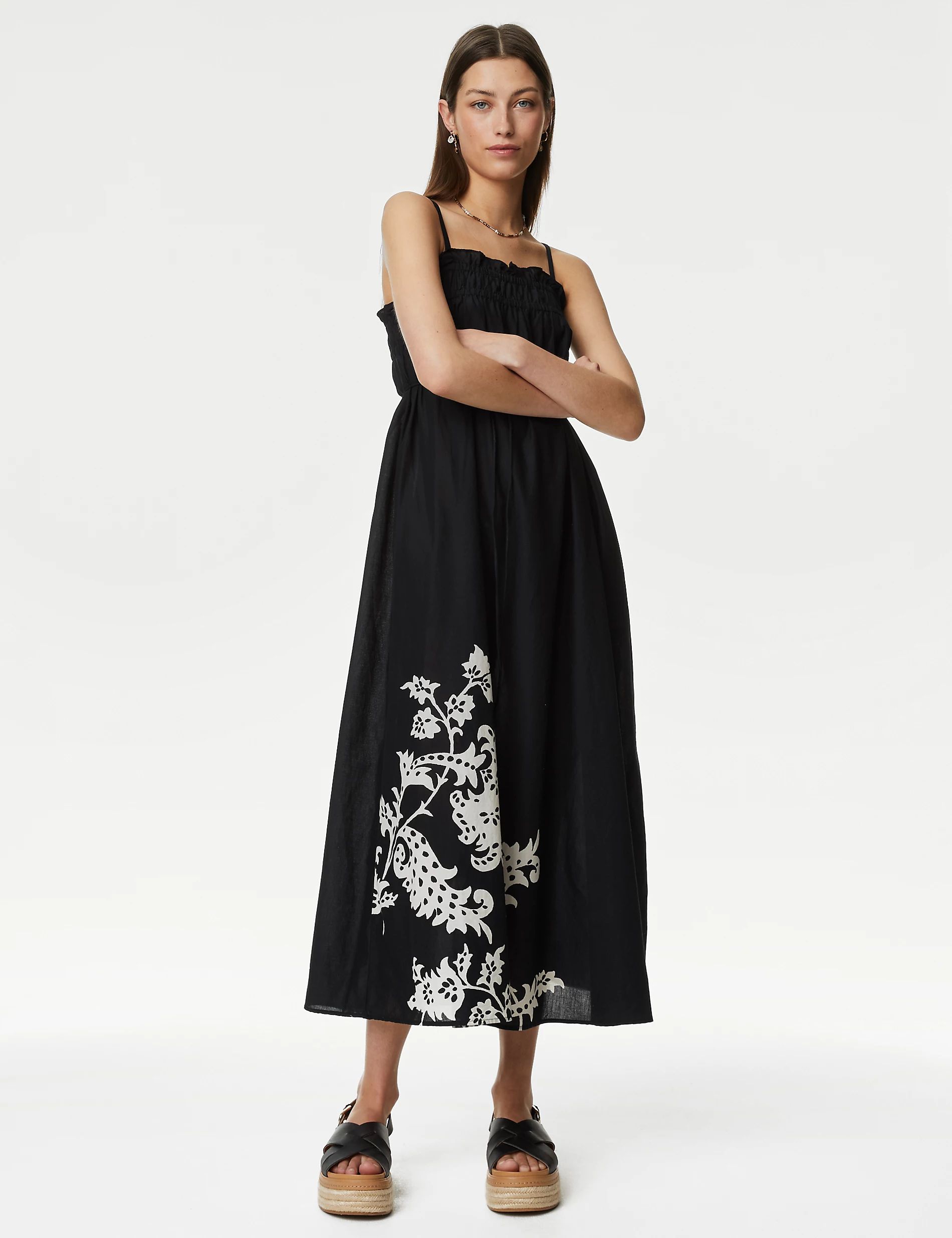 Pure Cotton Floral Square Neck Midaxi Dress | Marks and Spencer AU/NZ