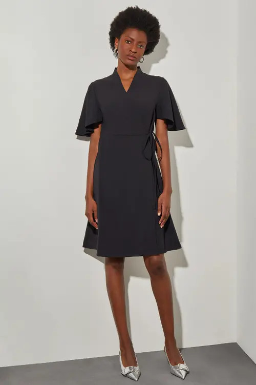 Ming Wang Butterfly Sleeve Crepe de Chine Wrap Dress in Black at Nordstrom, Size Xx-Large | Nordstrom