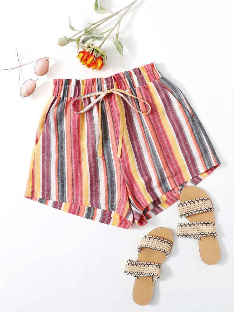 SHEIN Knot Waist Striped Shorts | SHEIN