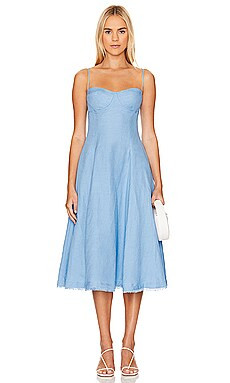 SIMKHAI Analise Bustier Midi Dress in Pacific from Revolve.com | Revolve Clothing (Global)