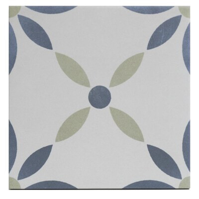 Artmore Tile Agave White Flower 9-in x 9-in Matte Porcelain Linear Encaustic Floor and Wall Tile ... | Lowe's