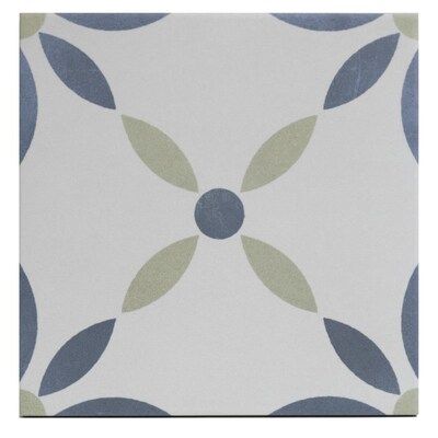 Artmore Tile Agave White Flower 9-in x 9-in Matte Porcelain Linear Encaustic Floor and Wall Tile ... | Lowe's