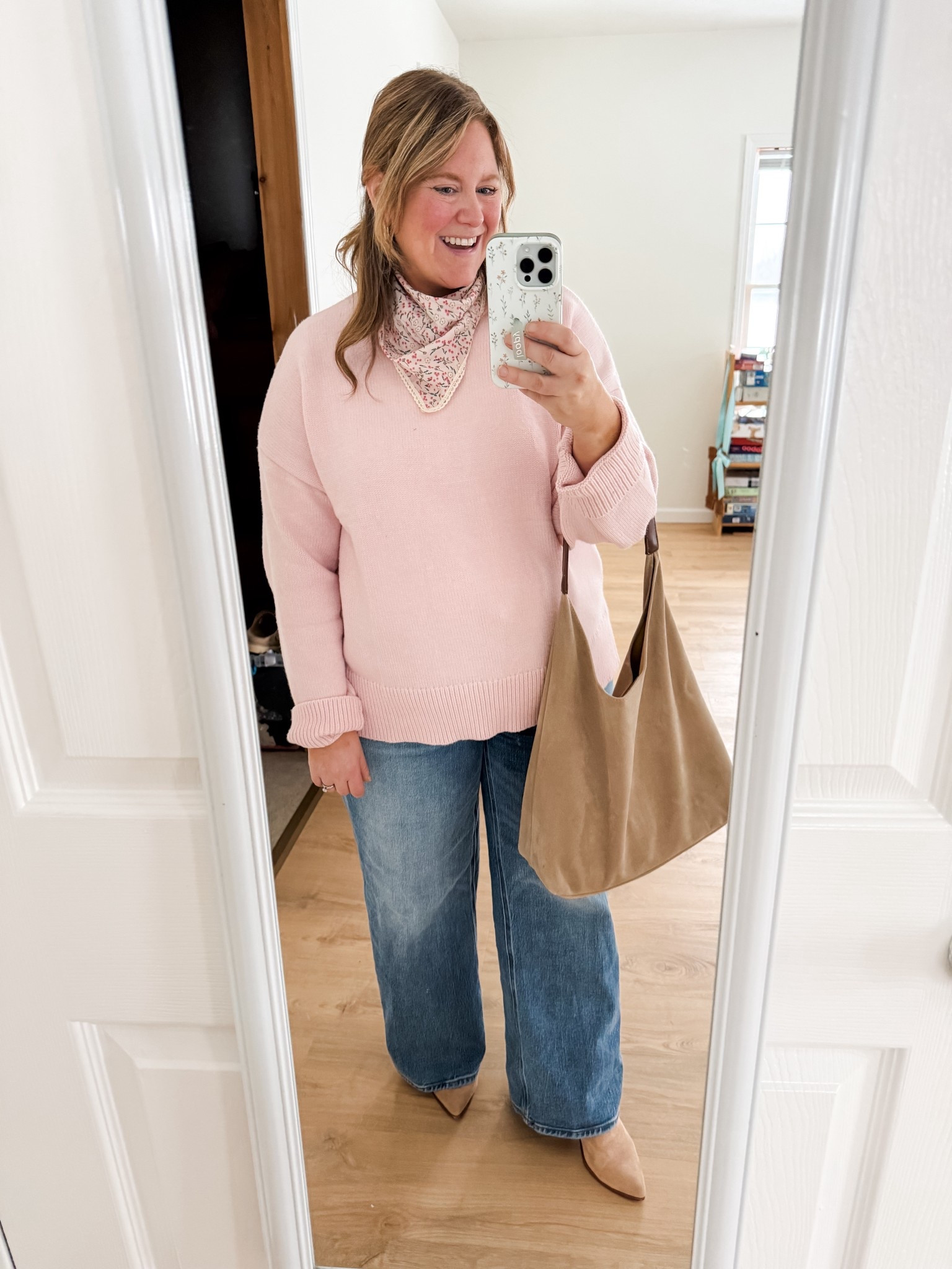 What I wore to church.  Wearing  an XL in my sweater and a 32 (28 inseam) in my quince jeans.  My sweater is part cashmere so feels very soft! 

#LTKPetite #LTKMidsize #LTKValentine