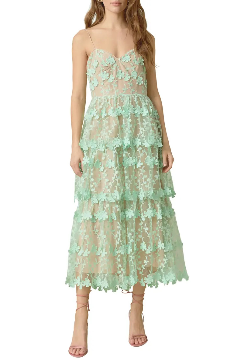 Endless Rose Floral Embroidered Tiered Lace Midi Dress | Nordstrom | Nordstrom
