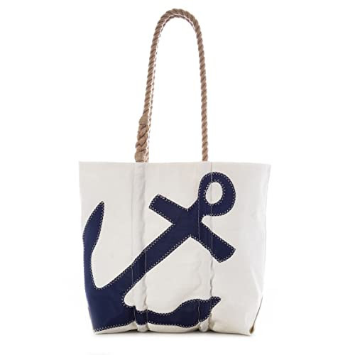 Sea Bags Recycled Sail Cloth Navy Anchor Medium Tote Travel Tote Bag, Carry On Bag, Tote Bag for Work Hemp Rope Handles Made in the USA | Amazon (US)