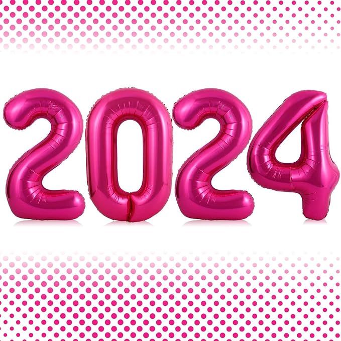 40 Inch Hot Pink Number 2024 Balloon Big Large Size Giant Jumbo Digit Mylar Foil Helium Hot Pink ... | Amazon (US)
