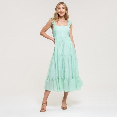 August Sky Women's Sleeveless Flutter Button-Down Maxi Dress | Target