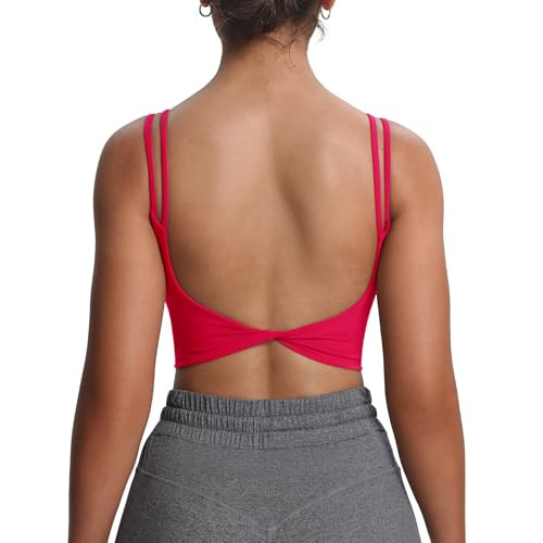 Aoxjox Women's Workout Sports Bras Fitness Yoga Crop Tank Metamorph Twist Back Cami (Love Potion, X-Large) | Amazon (US)