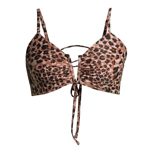 Time and Tru Women's and Women's Plus Size Leopard Print V-Wire Swimsuit Top | Walmart (US)