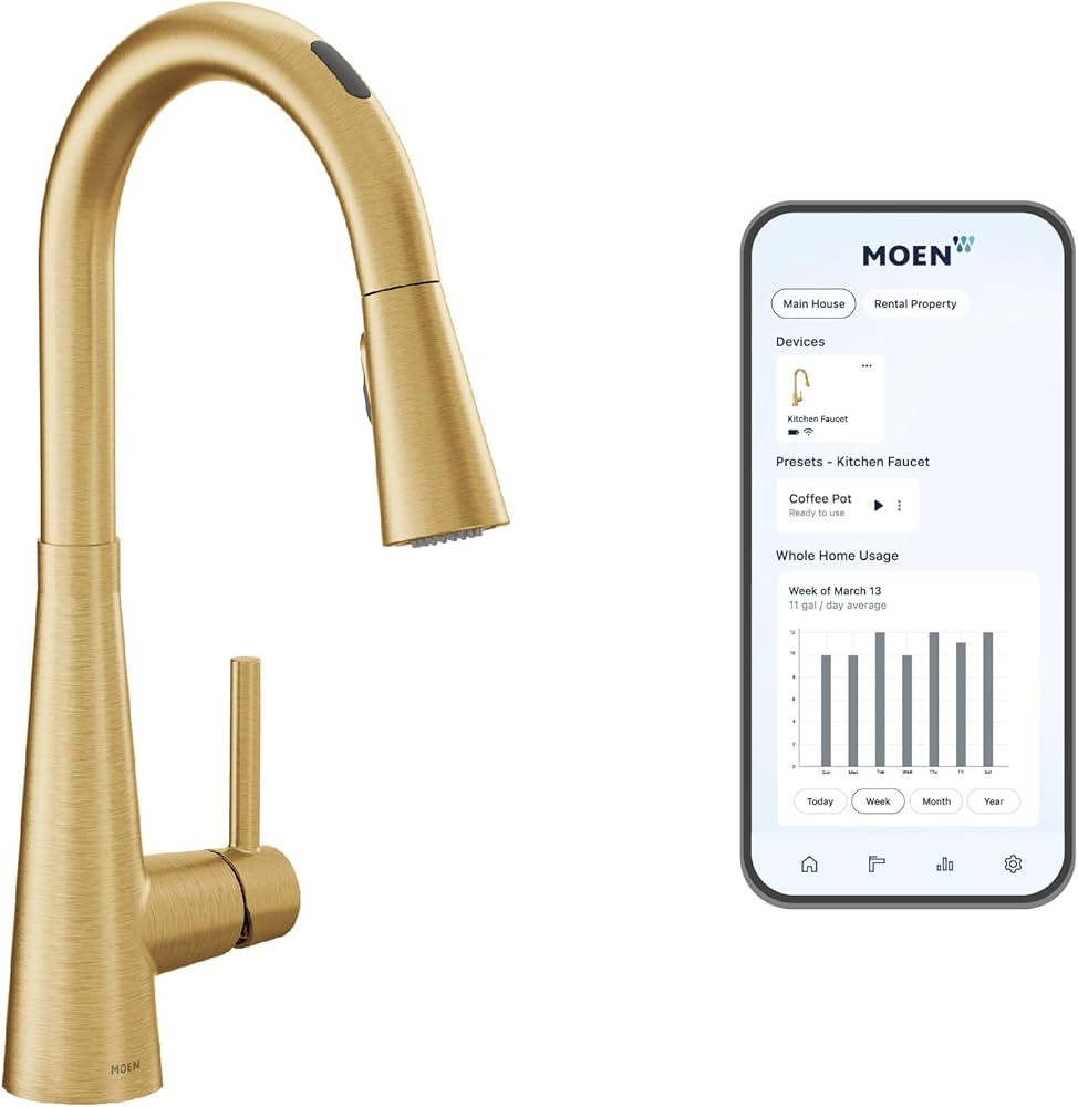 Moen 7864EVBG Sleek Smart Faucet Touchless Pull Down Sprayer Kitchen Faucet with Voice Control an... | Amazon (US)