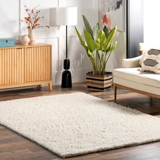 Solid Ivory Wool Moroccan Shag Area Rug | Rugs USA