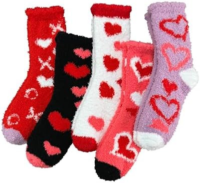 TEHOOK Warm Cozy Valentines Day Gifts for Her, 5 Pairs Soft Fluffy Heart Fuzzy Socks for Galentin... | Amazon (US)