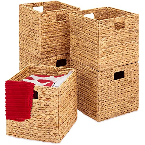 Best Choice Products 10.5x10.5in Pack of 5 Cube Storage Baskets, Water Hyacinth Multipurpose Collapsible Organizers, Handwoven Laundry Totes for Laundry, Living Room, Kids Room & Nursery - Natural | Amazon (US)