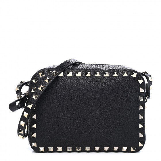 VALENTINO Calfskin Rockstud Camera Crossbody Bag Black | Fashionphile