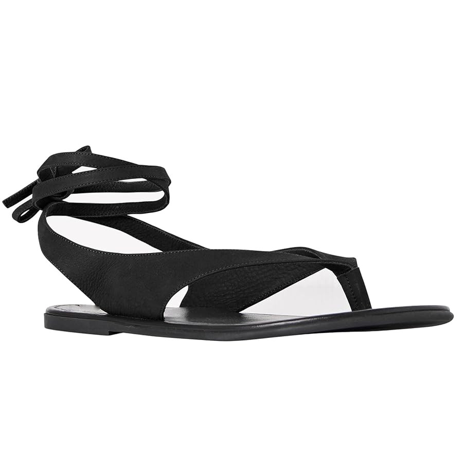 Black Ankle Strappy Thong Sandals for Women Cute Suede Flat Sandals Ladies Summer Dressy Beach Fl... | Amazon (US)