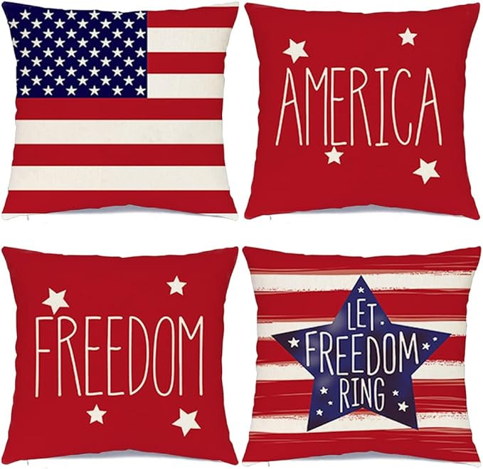 RABUSOFA 4th of July Decorations Throw Pillow Covers 20x20 Inch Set of 4,Memorial Day Patriotic P... | Amazon (US)