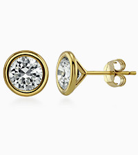 BERRICLE Sterling Silver Solitaire Bezel Set Round Cut Cubic Zirconia Stud Earrings, Unisex for W... | Amazon (US)