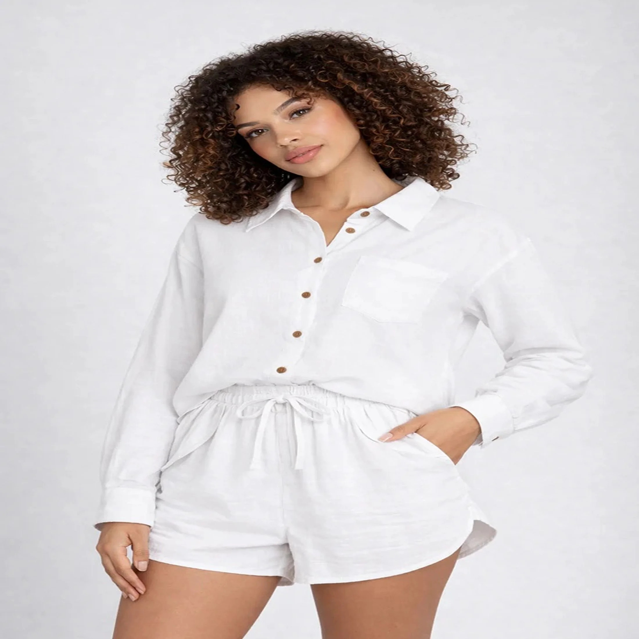 Forever 21 WGA Airlflow Long Sleeve Shirt With Matching Short, Color- White, Size- L | Walmart (US)