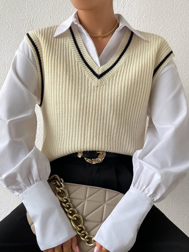 1pc Striped Trim Sweater Vest | SHEIN