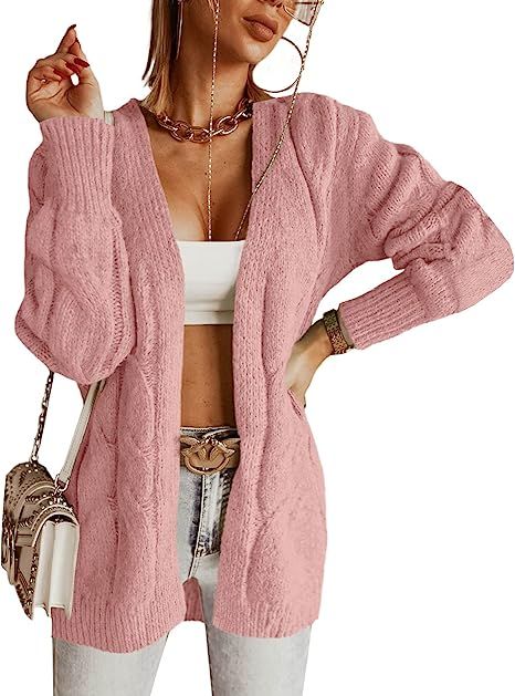Imily Bela Womens Soft Cable Knit Open Front Cardigans Trendy Long Sleeve Loose Fall Sweaters | Amazon (US)