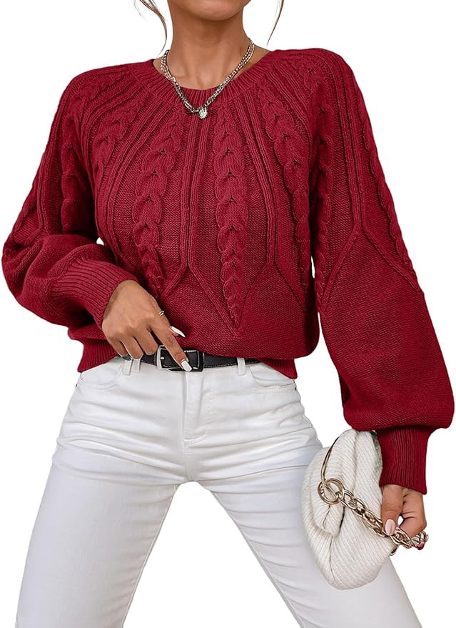 Dokotoo Womens Sweaters Crewneck Long Sleeve Cable Knit Chunky Sweater Tops Fashion 2025 Fall Out... | Amazon (US)