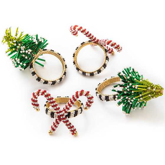 Tree & Candy Cane Napkin Rings, Set of 4 | MacKenzie-Childs