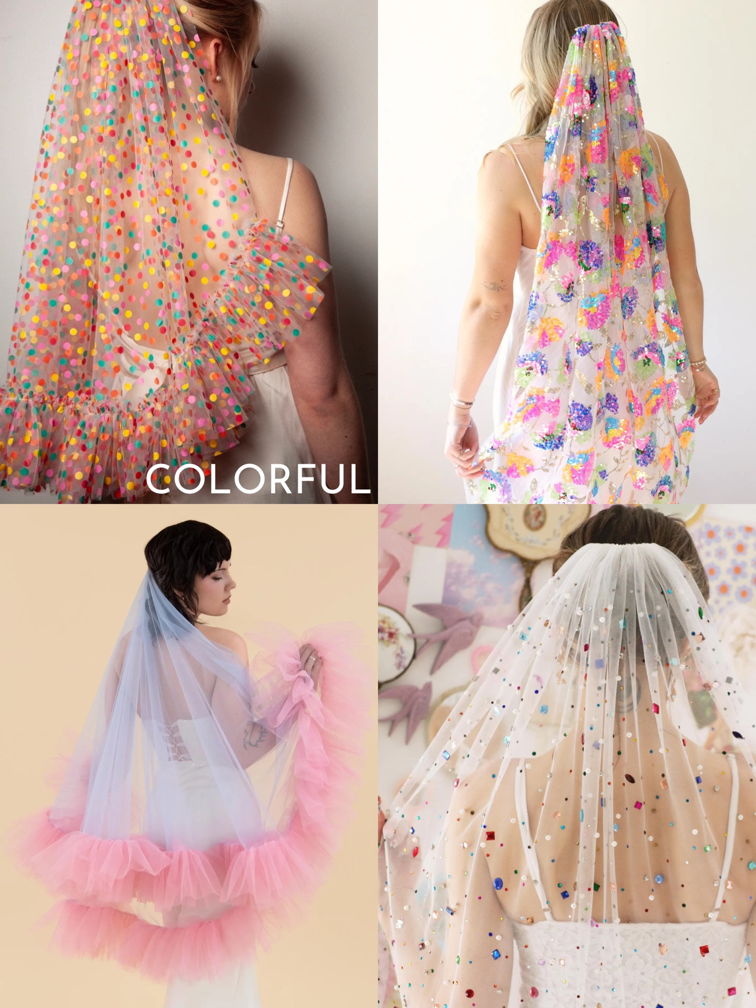 Colorful rainbow wedding veils 