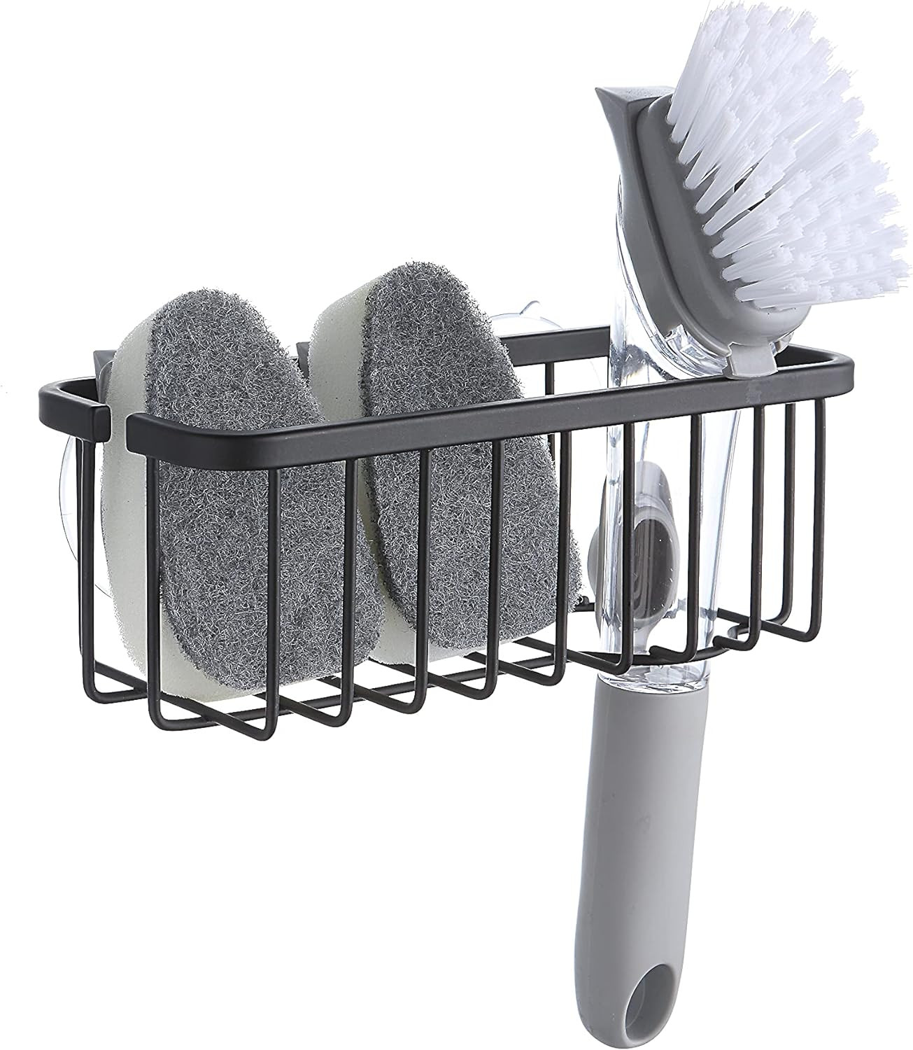 SunnyPoint NeverRust Deluxe Kitchen & Bathroom Sink Sponge Holder Organizer with Adhesive Mount - Additional Suction Cup Included – Sponge & Brush NOT Included – 7.4 x 3.3 x 2.75 Inch (Mat Black) | Amazon (US)