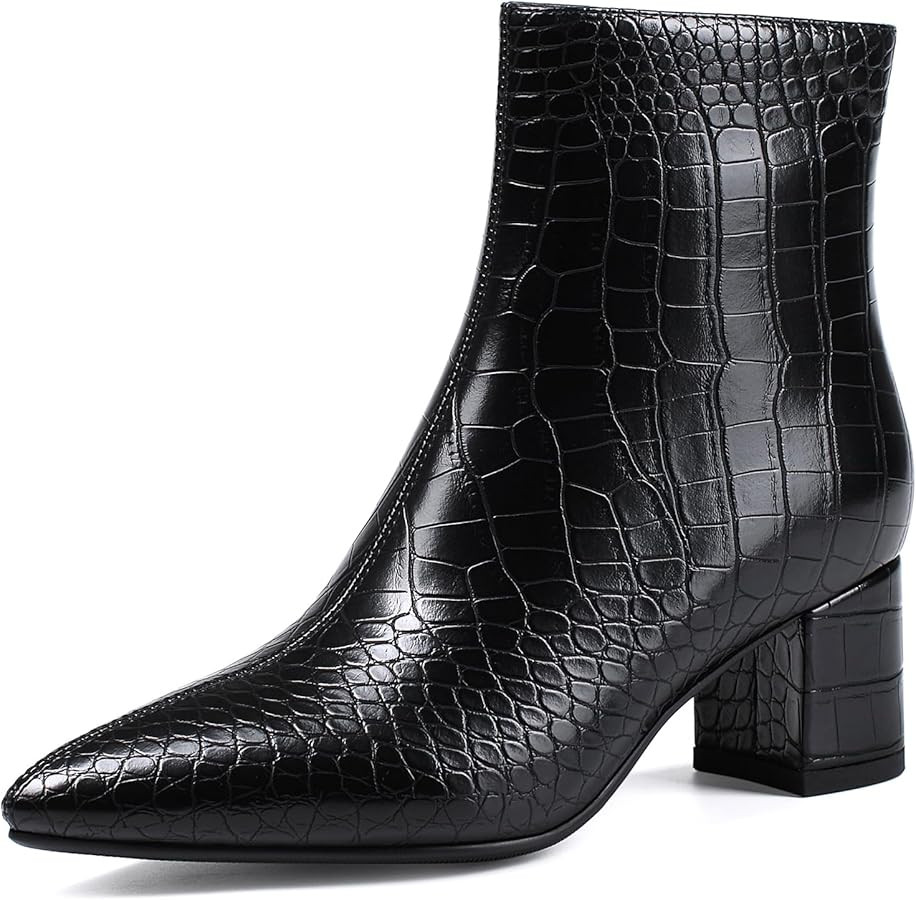 Women's Ankle Boots Pointed Toe Chunky Block Heel Short Boots for Women Low Heeled Booties | Amazon (US)