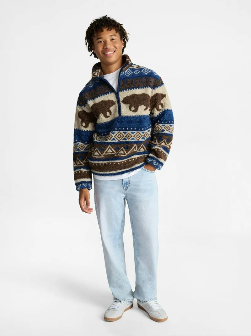 No Boundaries High Pile Fleece Pullover with Long Sleeves, Men's | Walmart (US)