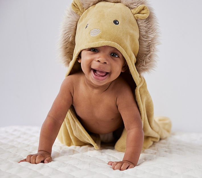 west elm x pbk Lion Bath Baby Hooded Towel | Pottery Barn Kids